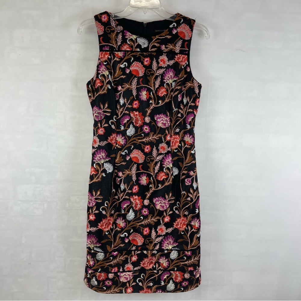 White House Black Market Floral Embroidered Sleeveless Sheath Dress Black Size 6